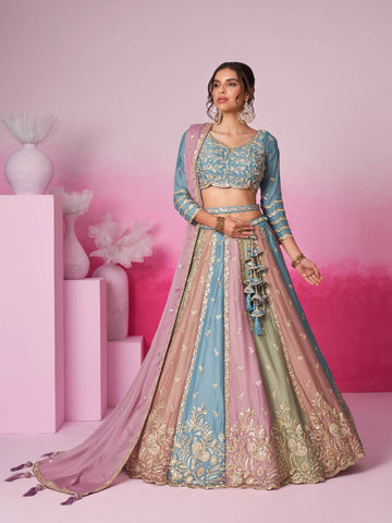 Multi Color Kali Pure Georgette Golden Sequined,Thread,Coding Embroidered Semi-Stitched Lehenga choli  women's fashion mart