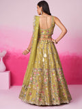 Bridal Net Sequins, Moti, Mirror and Thread Embroidered Semi-Stitched Lehenga  women's fashion mart