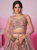 Bridal Net Sequins, Moti, Mirror and Thread Embroidered Semi-Stitched Lehenga  women's fashion mart