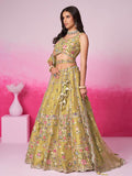 Bridal Net Sequins, Moti, Mirror and Thread Embroidered Semi-Stitched Lehenga  women's fashion mart