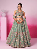 Bridal Net Sequins, Moti, Mirror and Thread Embroidered Semi-Stitched Lehenga  women's fashion mart