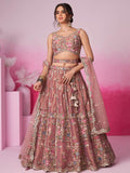 Bridal Net Sequins, Moti, Mirror and Thread Embroidered Semi-Stitched Lehenga  women's fashion mart