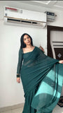 Ready to wear georgette saree -Silk Saree Dark Green women's fashion mart