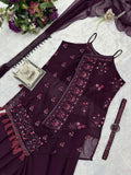 Wine Colour Indo Western Style Kurti With Palazzo -Designer Suit Purple women's fashion mart