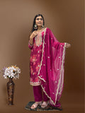 Flattering Sequence Heavy Stone Mirror Hand Work Wine Color Palazzo Suit