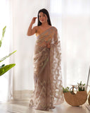Tortilla brown colour sequence embroidery work net saree -Net Saree Brown women's fashion mart