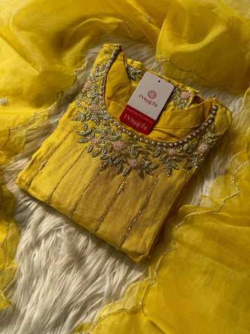 Yellow Embroidered kurta set with dupatta  women's fashion mart