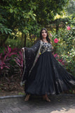 Traditional Elegance Anarkali Gown And Dupatta Set -WOMEN FASHION Black / S women's fashion mart