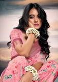 Coral Pink Light Weight Cotton Silk Saree With Digital Print