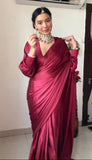 1 - Min Satin Ready To Wear Saree With Blouse Piece - women's fashion mart