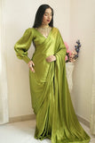 1 - Min Satin Ready To Wear Saree With Blouse Piece - women's fashion mart