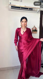 1 - Min Satin Ready To Wear Saree With Blouse Piece - women's fashion mart
