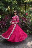 Traditional Elegance Anarkali Gown And Dupatta Set -WOMEN FASHION Rani Pink / S women's fashion mart