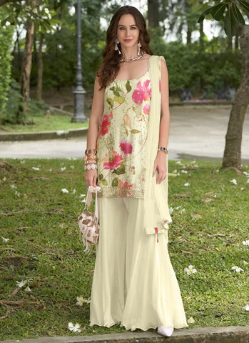 Designer Off-White Multicolored Embroidered and Printed Palazzo Suit - women's fashion mart