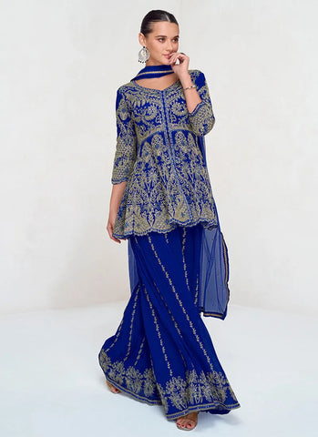 Passionate Royal Blue Embroidered Designer Sharara  Suit - women's fashion mart