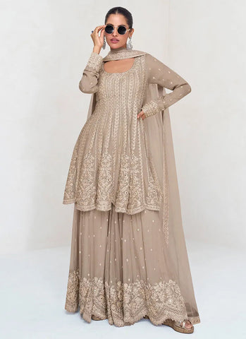 Passionate Beige Colored Embroidered Designer Sharara  Suit - women's fashion mart