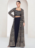 Designer Navy Blue Embroidered Jacket Style Palazzo Suit - women's fashion mart