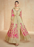 Breathtaking Beige Embroidered Slit Style Anarkali Suit - women's fashion mart