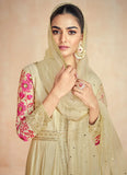 Breathtaking Beige Embroidered Slit Style Anarkali Suit - women's fashion mart