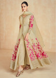 Breathtaking Beige Embroidered Slit Style Anarkali Suit - women's fashion mart