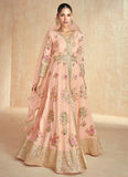 Pristine Peach Embroidered Slit Style Anarkali Suit - women's fashion mart