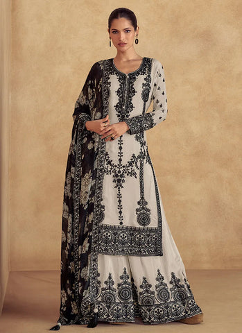 Heavenly Off-White Thread Embroidered Traditional Palazzo Suit - women's fashion mart