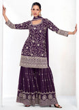 Celebrated Deep Purple Traditional Embroidered Palazzo Suit - women's fashion mart