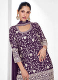 Celebrated Deep Purple Traditional Embroidered Palazzo Suit - women's fashion mart