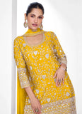 Glowing Yellow Traditional Embroidered Palazzo Suit - women's fashion mart