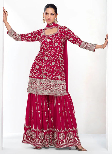 Magical Magenta Traditional Embroidered Palazzo Suit - women's fashion mart