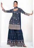 Dazzling Dark Blue Traditional Embroidered Palazzo Suit - women's fashion mart