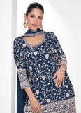 Dazzling Dark Blue Traditional Embroidered Palazzo Suit - women's fashion mart