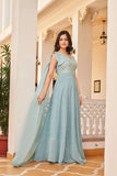 Georgette Embroidered Buti Gown Dress - women's fashion mart