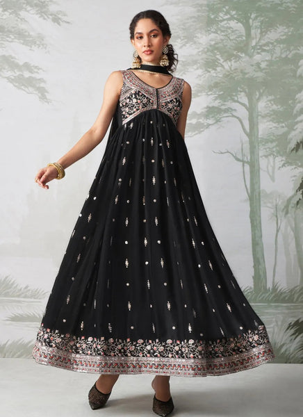 Elegant Black Embroidered Designer Anarkali Suit - women's fashion mart
