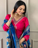 Precious Pink Embroidered Viscos Chanderi Salwar Kameez - women's fashion mart