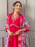 Ravishing Red Embroidered Viscos Chanderi Salwar Kameez - women's fashion mart