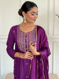 Pristine Purple Embroidered Rayon Salwar Kameez - women's fashion mart