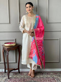 Majestic Off-White Embroidered Viscos Chanderi Salwar Kameez - women's fashion mart