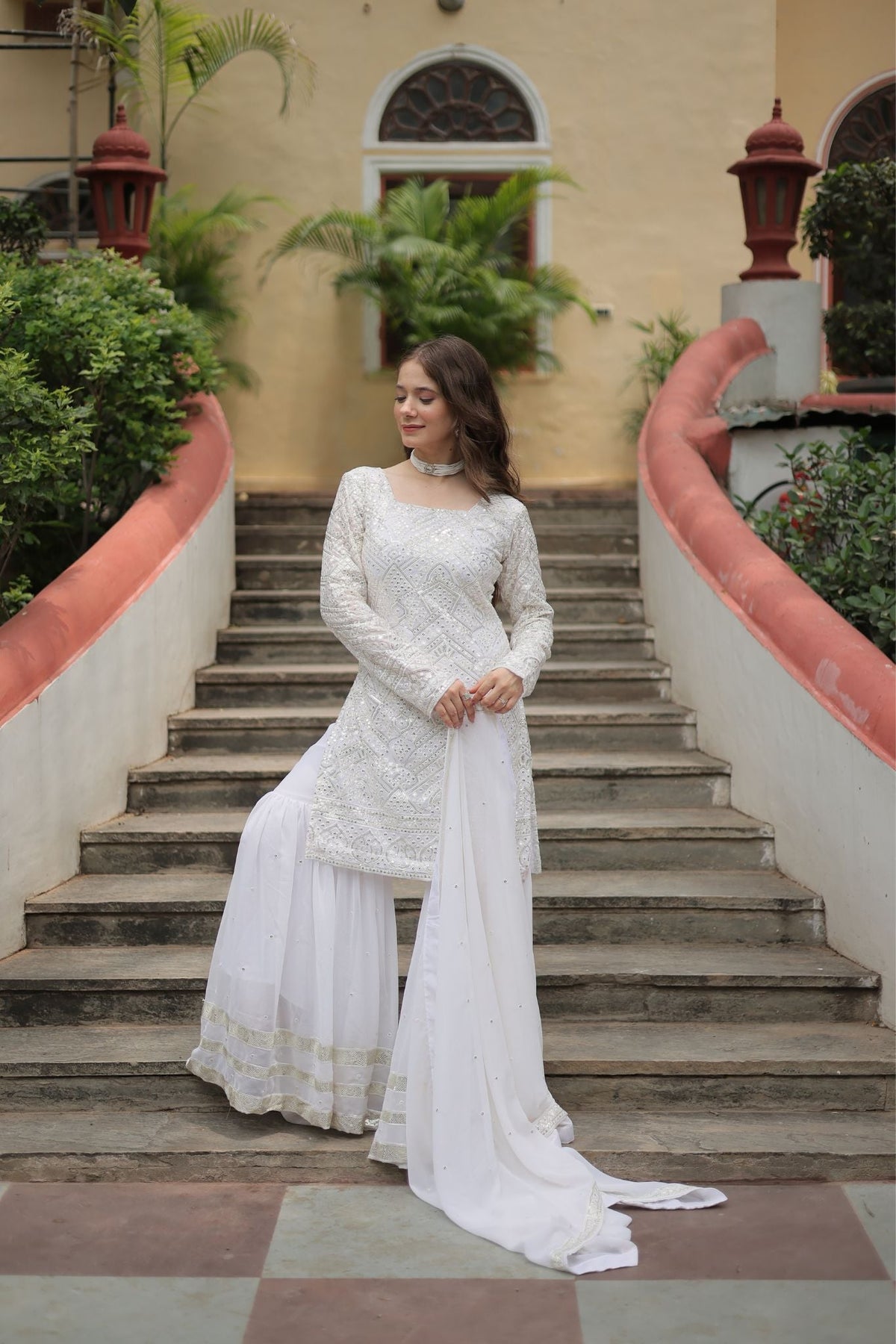 Georgette Sequins Thread Embroidered Work Women Suit Set - women's fashion mart