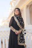 The Perfect Attractive Gown with Dupatta Set -WOMEN FASHION Wine / M women's fashion mart