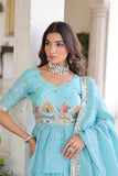 Gold Crush Embroidered Lehenga Set With Peplum Blouse And Heavy Sequins Dupatta