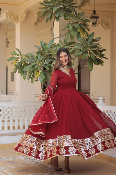 TRADITIONAL elegance Attractive Embroidered Sequins WORK WOMEN GOWN  women's fashion mart