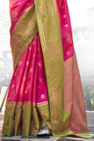 Magenta Pink Handloom Katan Banarasi Saree - women's fashion mart