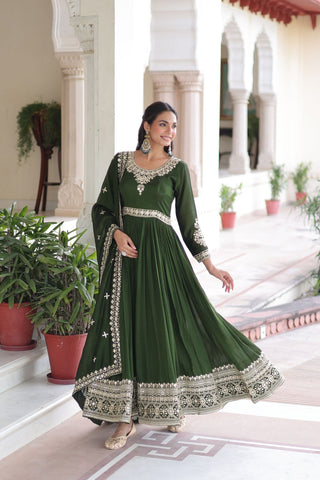 Luxury Vichitra Silk Embroidered Gown Set