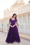 Embroidered Sequins Work Designer Women Gown -WOMEN FASHION Purple / M women's fashion mart