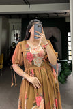 Brown Floral Printed Georgette Dress - women's fashion mart