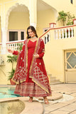 Red Embroidered Wedding Gown With Dupatta