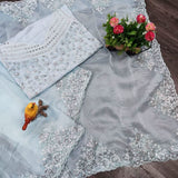 Organza silk Saree -Organza Saree Blue women's fashion mart