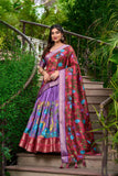 Kalamkari printed lehenga choli dupatta set -Lehenga Choli Purple / Semi Stitched women's fashion mart