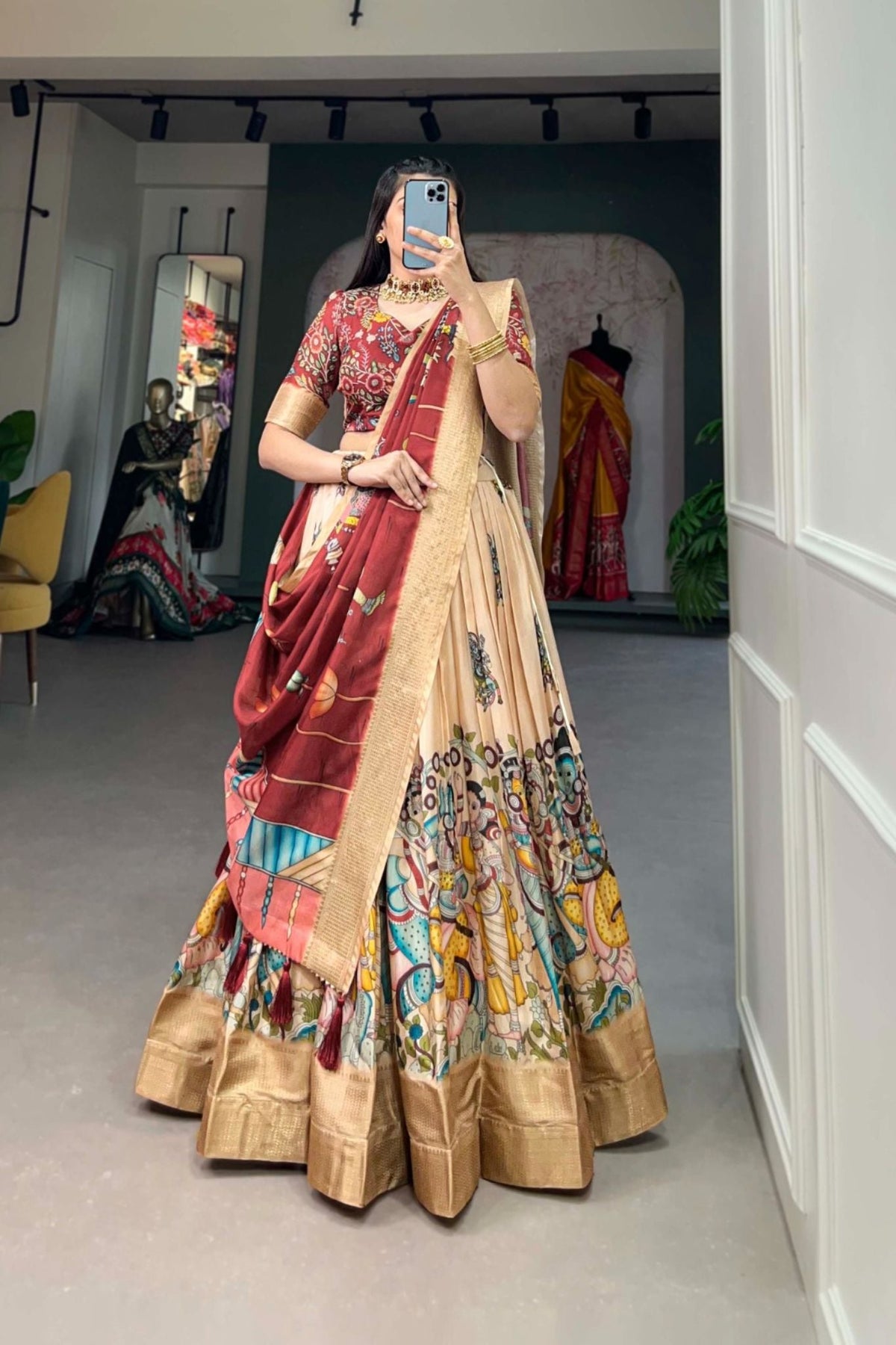 Designer Kalamkari Printed Dola Silk Lehenga Choli - women's fashion mart